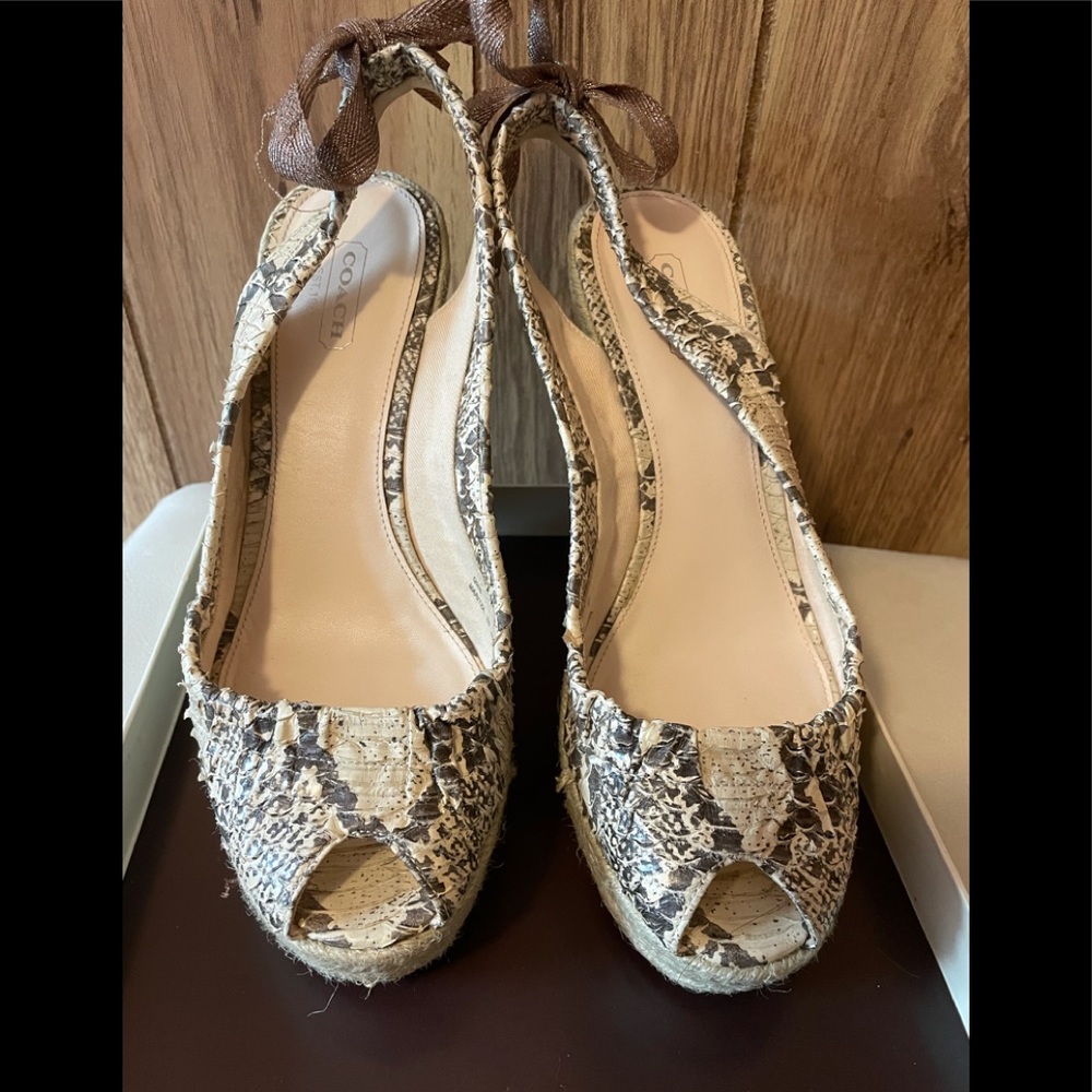 Coach Maritza snakeskin Espadrille Peep Toe Wedge